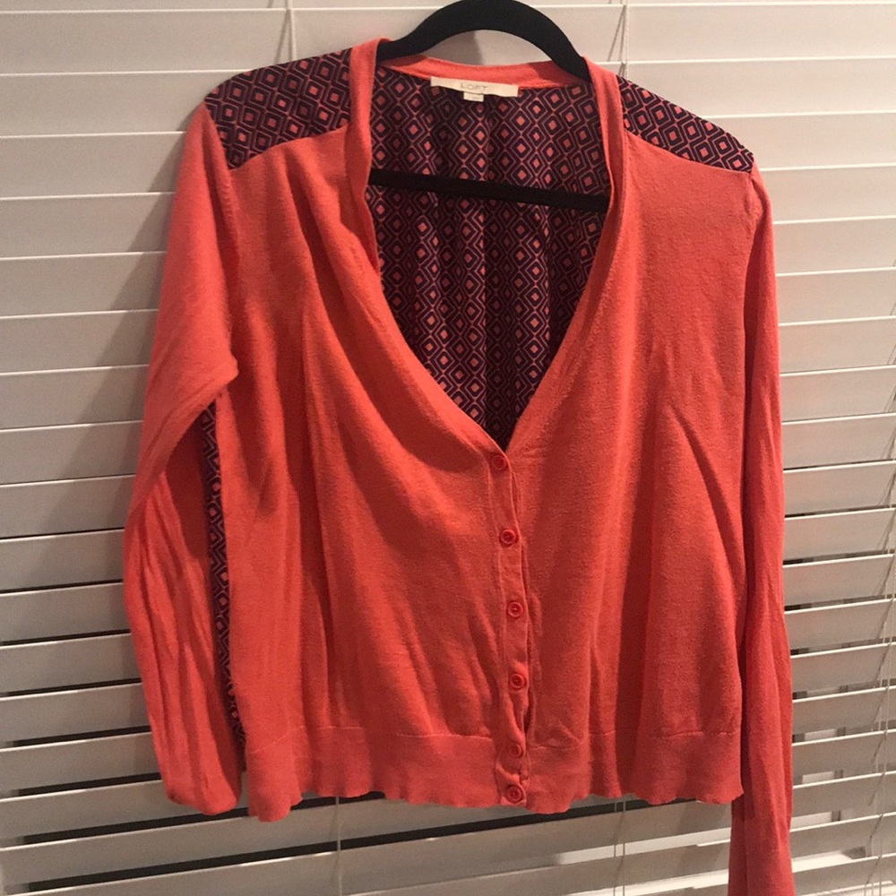 Coral and Navy Loft Cardigan SZ L